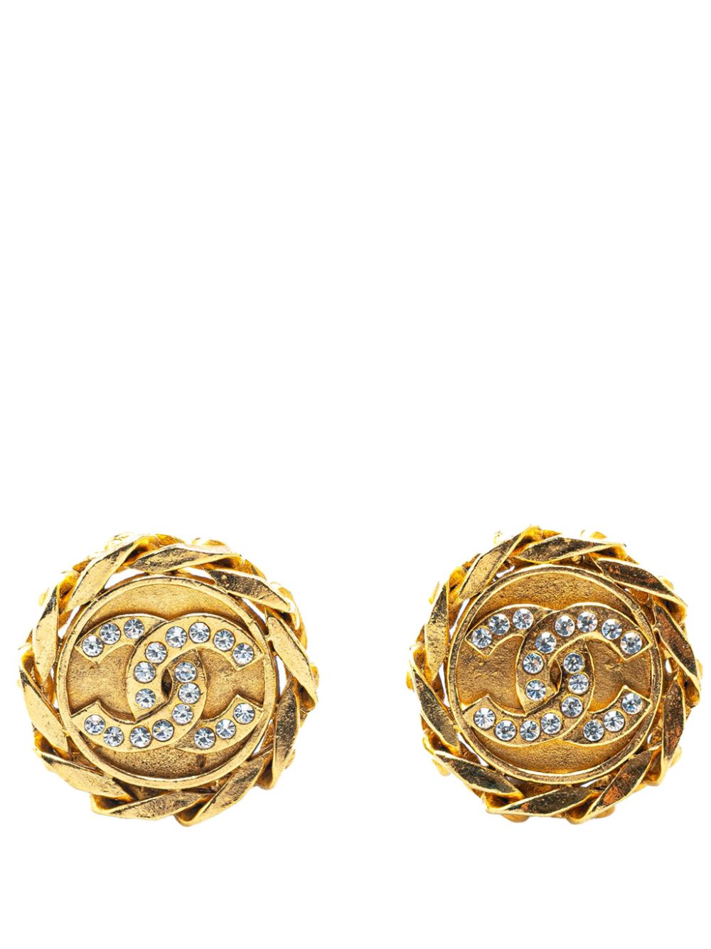 1980-1990 Gold Plated Rhinestone CC Clip On costume earrings