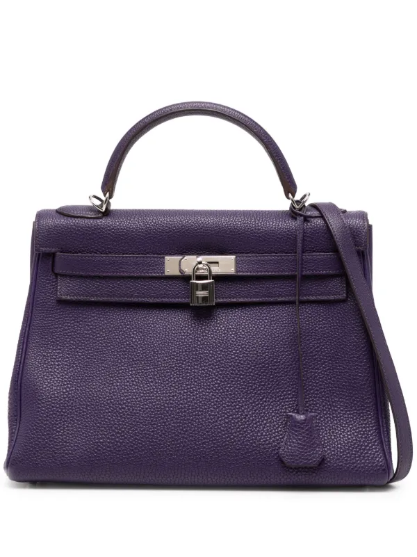 Hermès Pre-owned Kelly 32 Retourne Iris PHW Bag in Purple