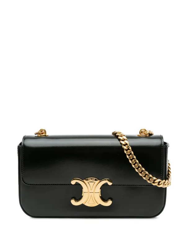 Celine Pre Owned 2023 Shiny Calfskin Triomphe Claude Chain Shoulder Bag Black FARFETCH CA