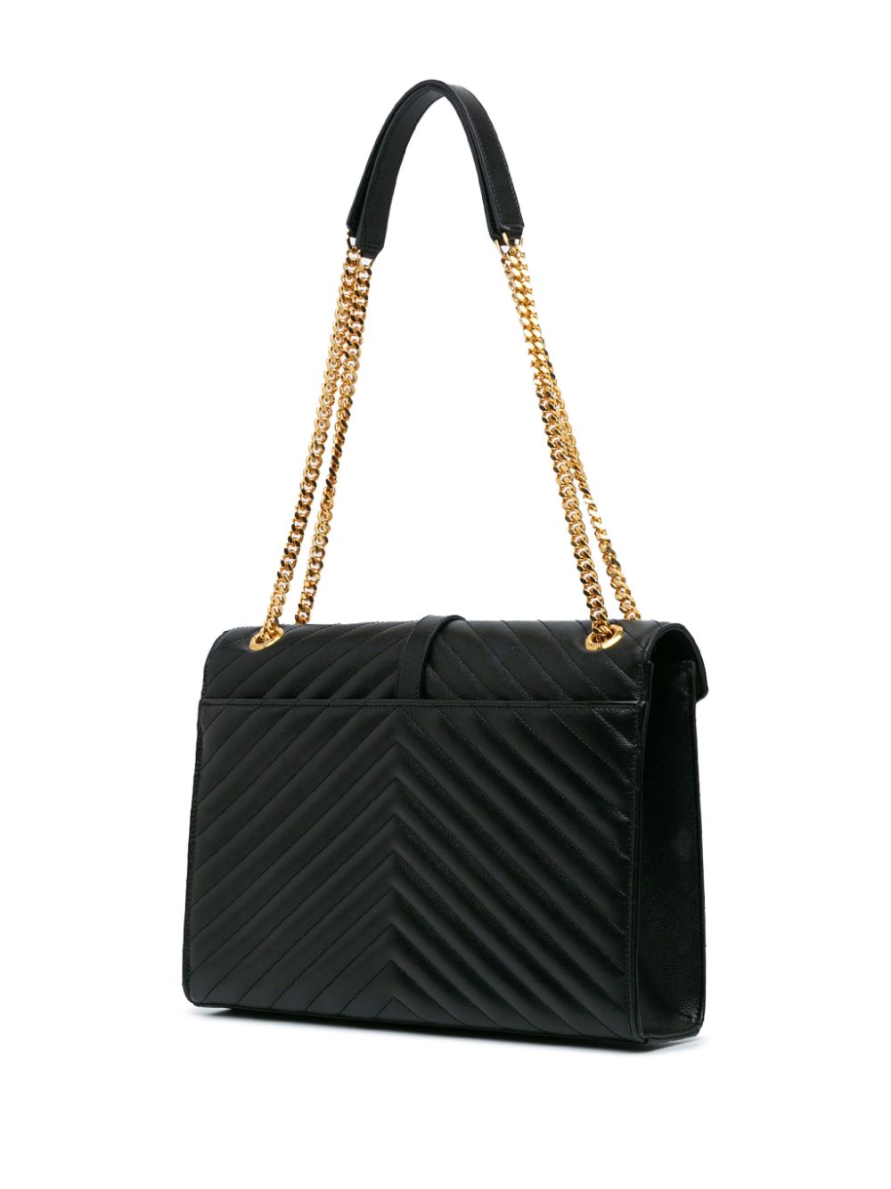 Pre-owned Saint Laurent 2017 Large Monogram Chevron Chain Cassandre Shoulder Bag In 黑色