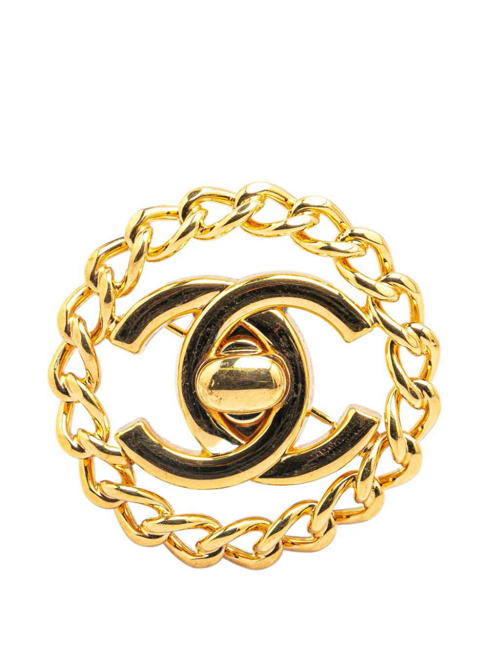 1997 Gold Plated CC Turn Lock Chain costume brooch