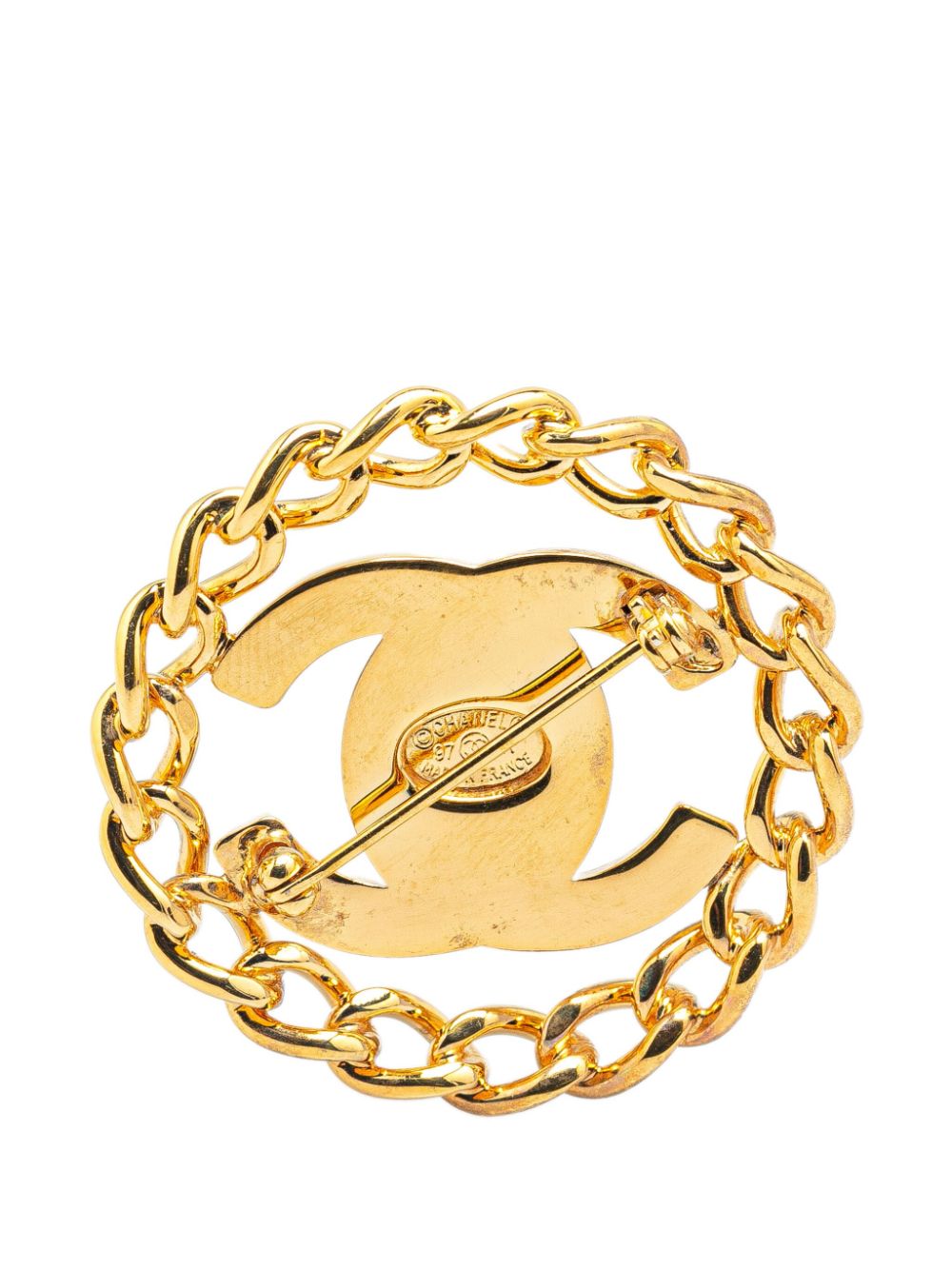 CHANEL Pre-Owned 1997 Gold Plated CC Turn Lock Chain costume brooch - Goud