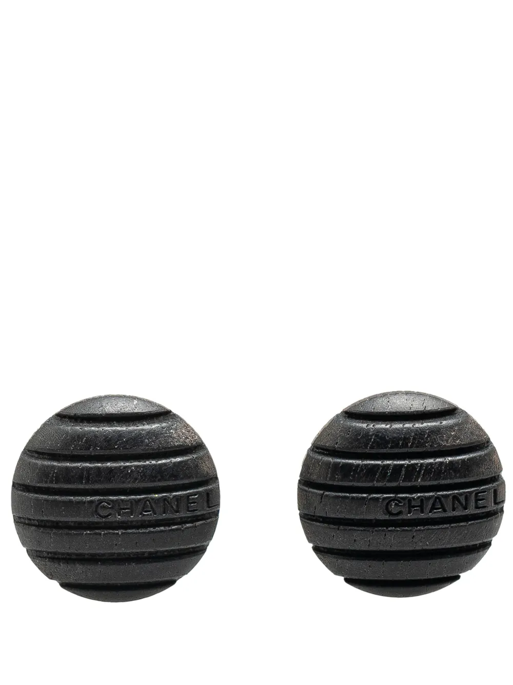 CHANEL Pre-Owned 1999 Wood Logo Button Push Back costume earrings | Black | Image 1