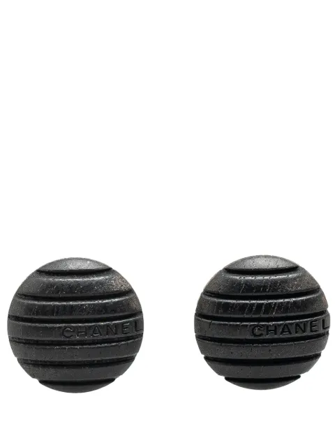 CHANEL Pre-Owned 1999 Wood Logo Button Push Back costume earrings