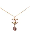 CHANEL Pre-Owned 2012 Gold Plated CC Crystal and Amethyst Pendant costume necklace