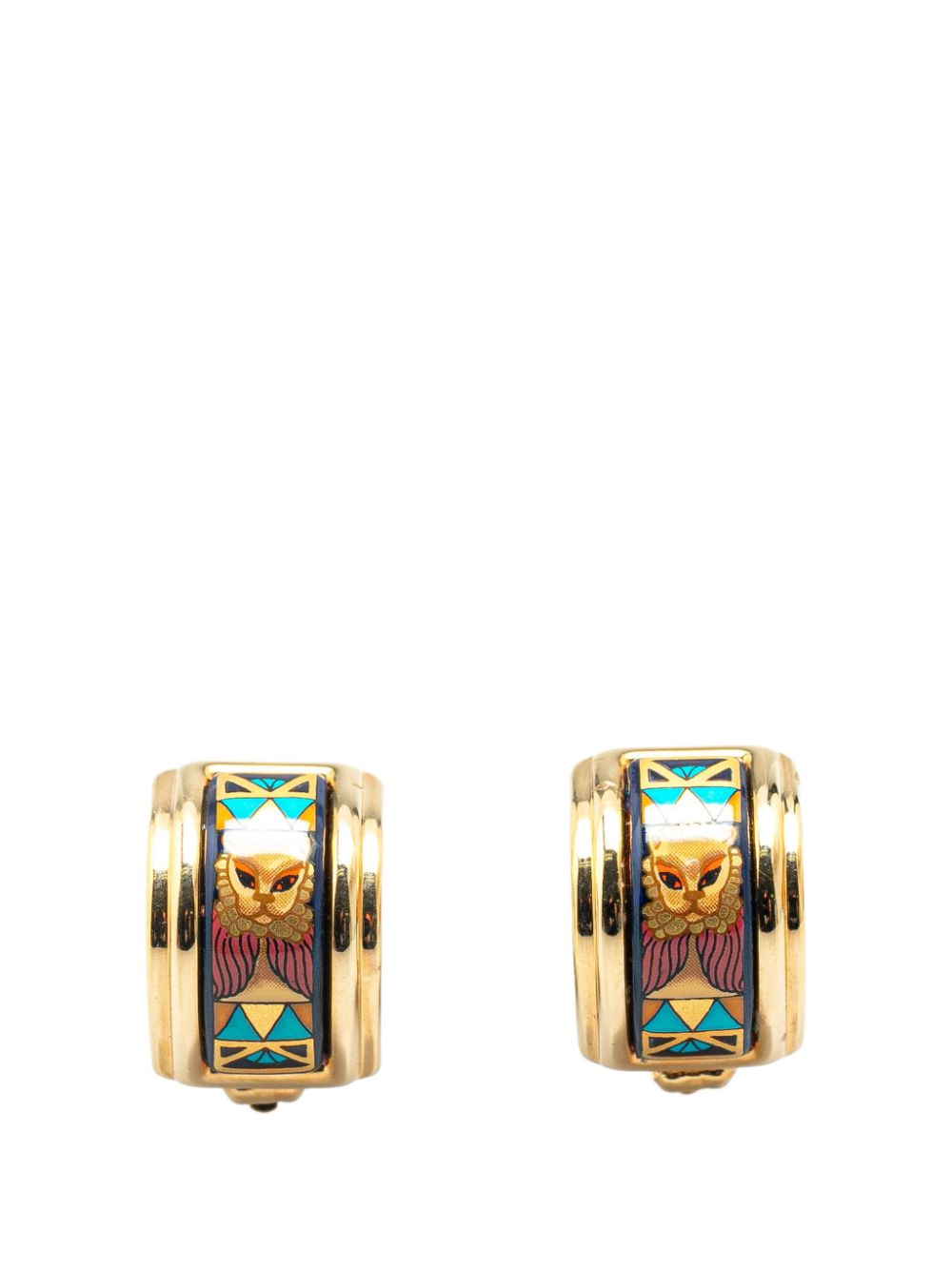 Hermès Pre-Owned 20th Century Enamel Lion Head Cloisonne Clip On costume earrings - Multicolour