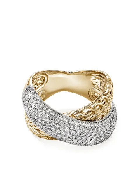 John Hardy 18kt gold Carved Chain diamond ring