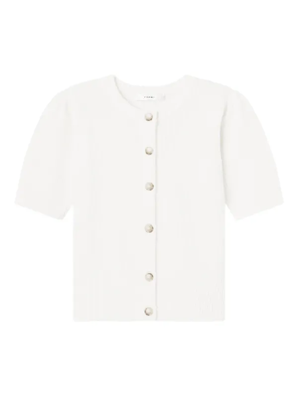 Frame Ribbed Short-sleeve Cardigan in Neutrals