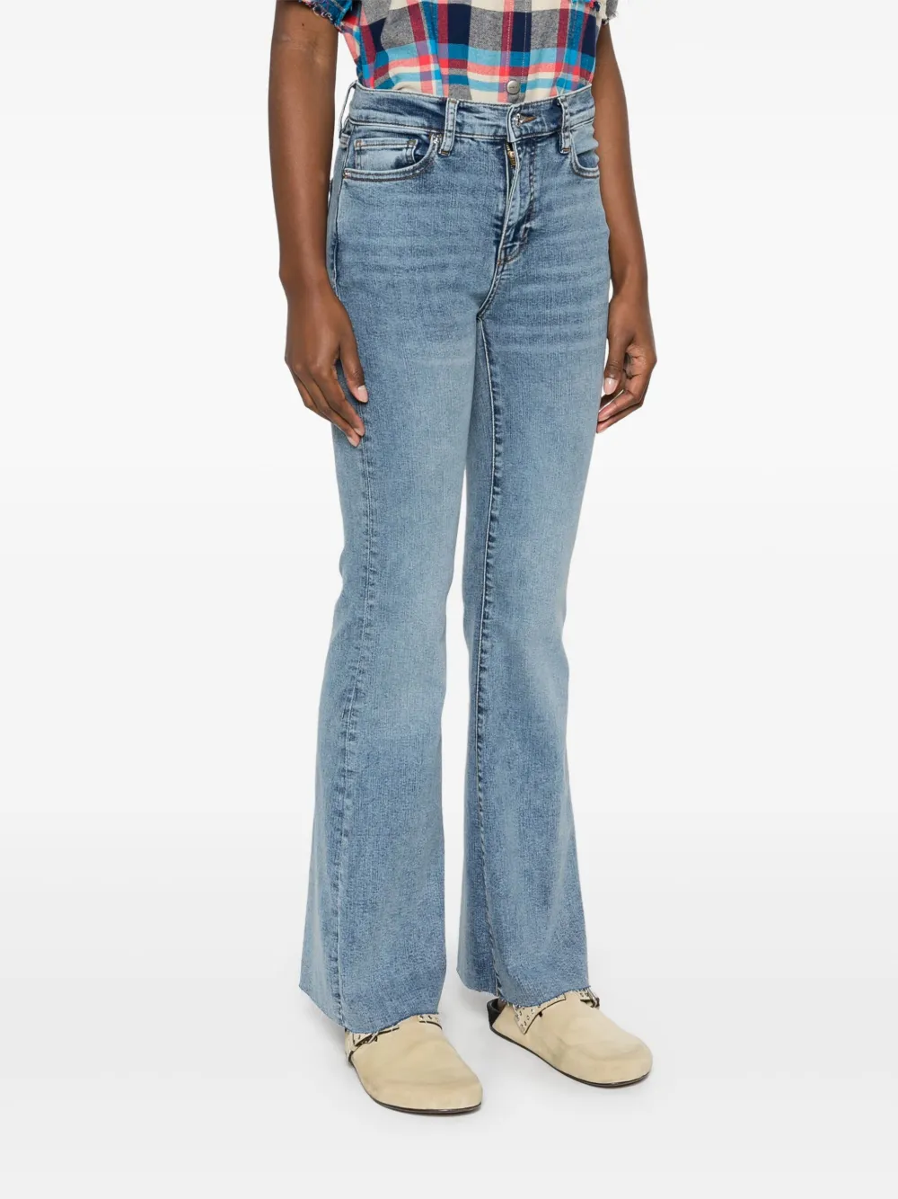 Shop Frame Le Easy Flare Jeans In Blue