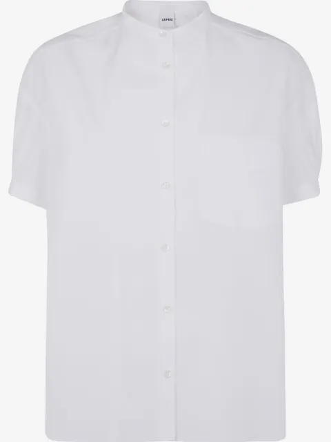 ASPESI mandarin collar gathered cotton shirt