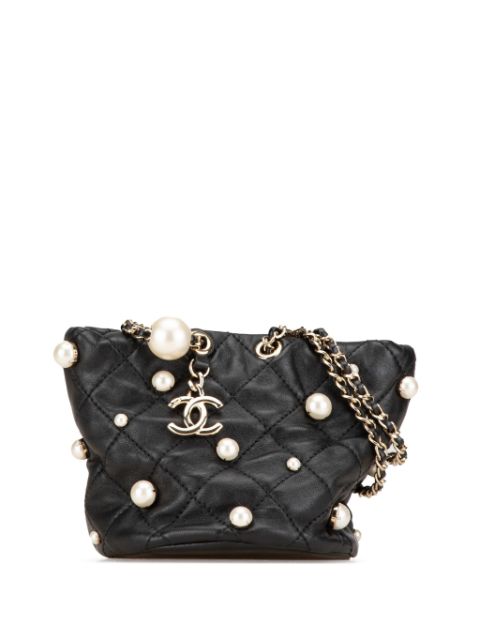 CHANEL Pre-Owned 2021 Mini Calfaskin About Pearls Drawstring bucket bag