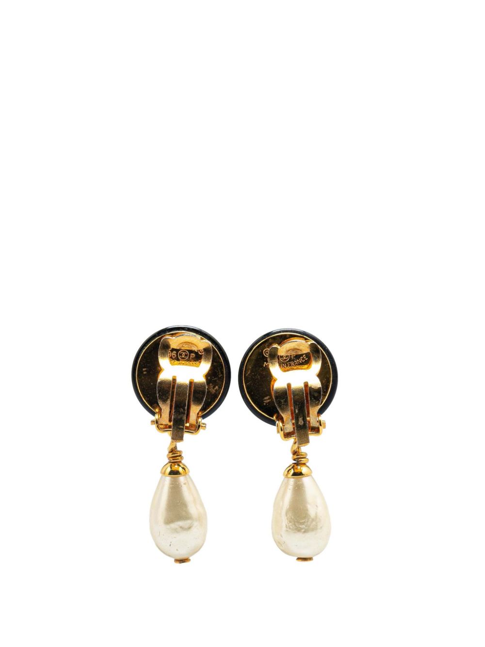 CHANEL Pre-Owned 1996 Gold Plated Faux Pearl CC Drop Clip On costume earrings - Wit