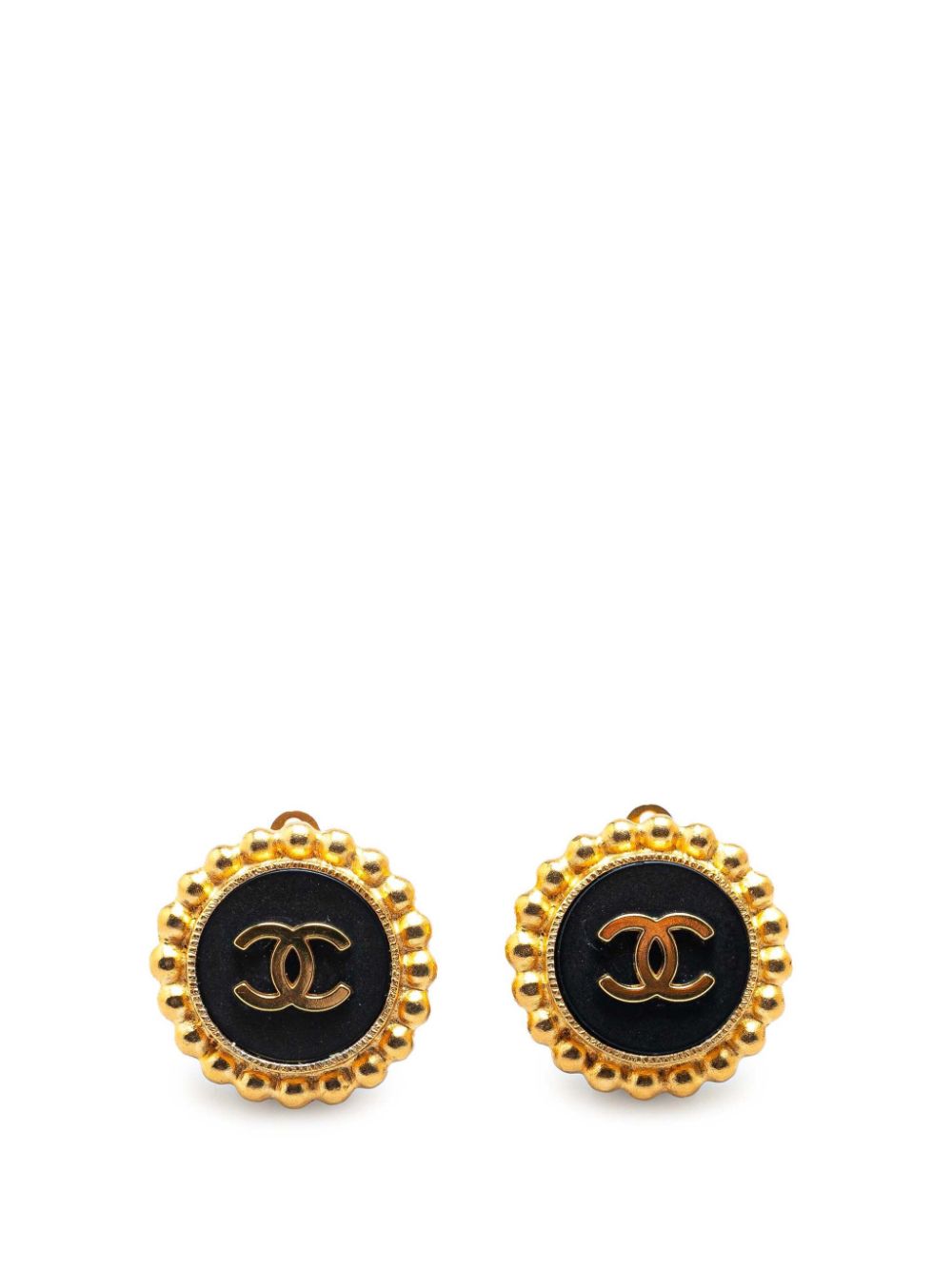 1995 Gold Plated Acrylic CC Button Clip On costume earrings