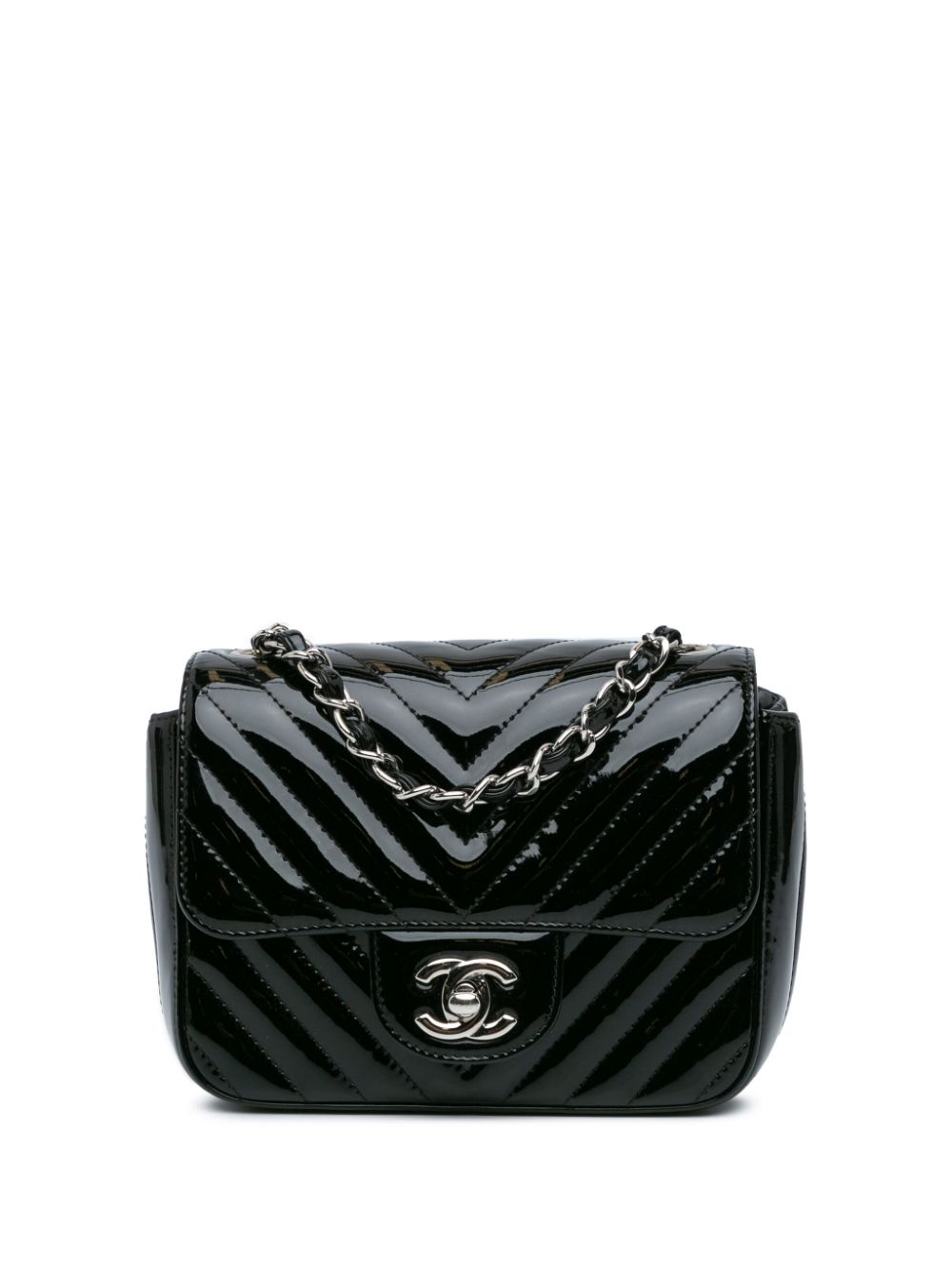 2020 Mini Square Classic Patent Chevron Flap crossbody bag