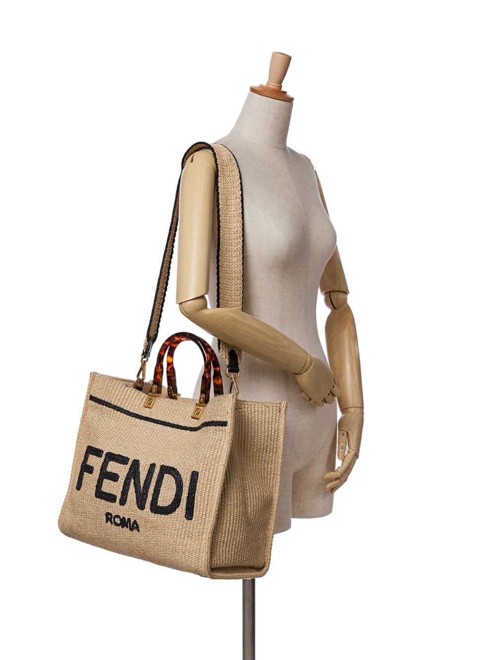 Fendi Pre-Owned 2010-2024 Medium Sunshine Raffia Tote satchel - Bruin