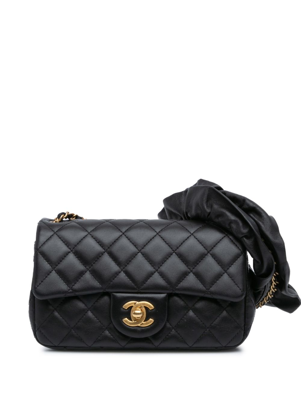 Pre-owned Chanel 2020 Mini Rectangular Lambskin Romance Flap Crossbody Bag In 黑色