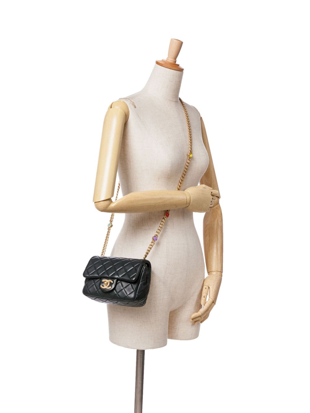 CHANEL Pre-Owned 2021 Mini Square Lambskin Pearl Samba Flap crossbody bag - Zwart