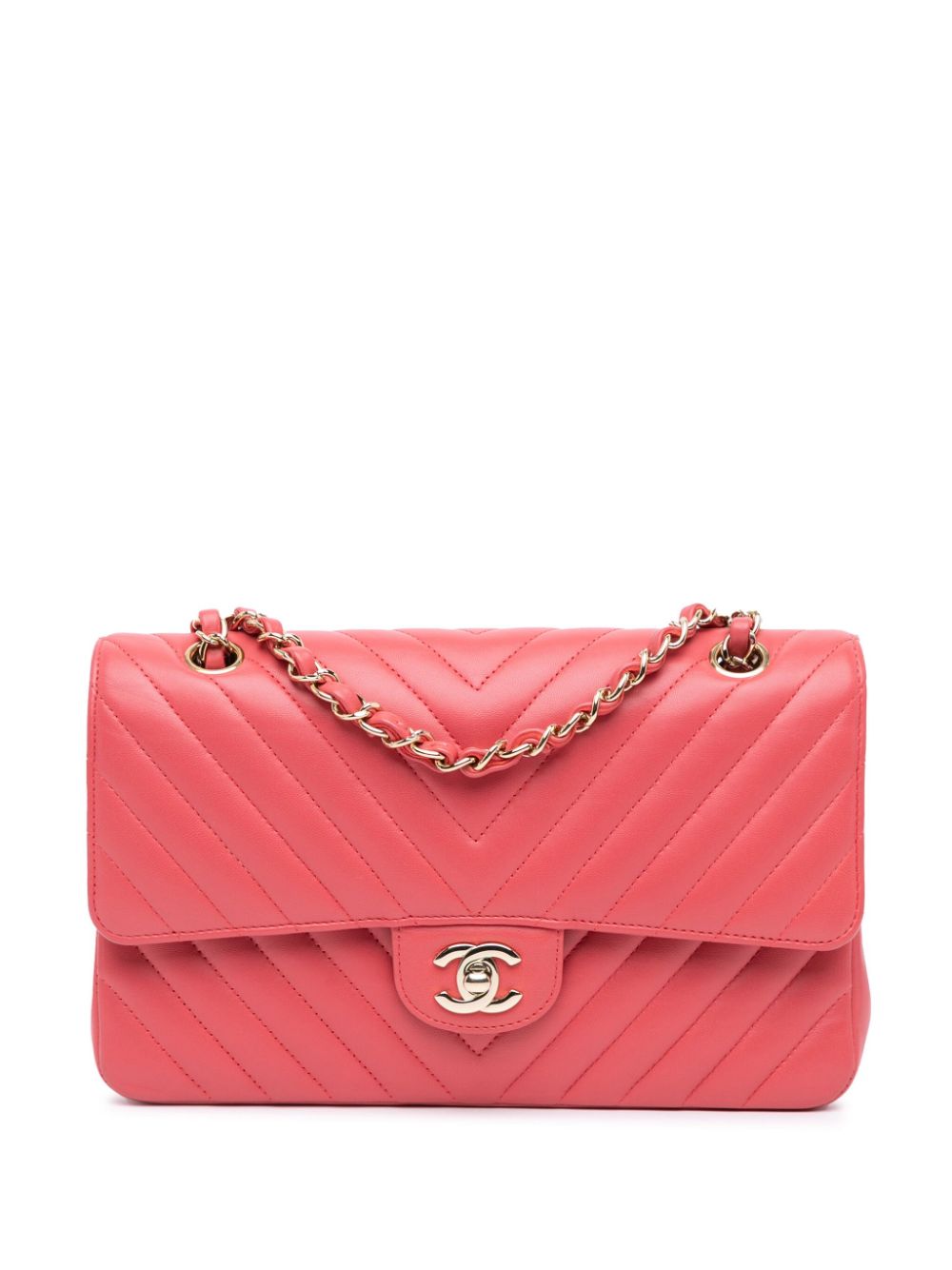 CHANEL Pre-Owned 2017-2018 Medium Classic Chevron Lambskin Double Flap shoulder bag - Pink