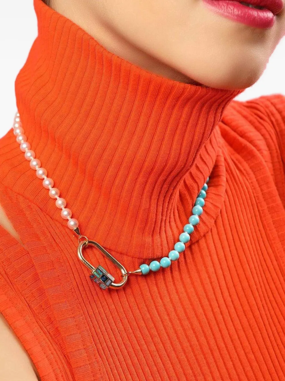 Marla Aaron 14K yellow gold akoya pearl and turquoise necklace | Image 2