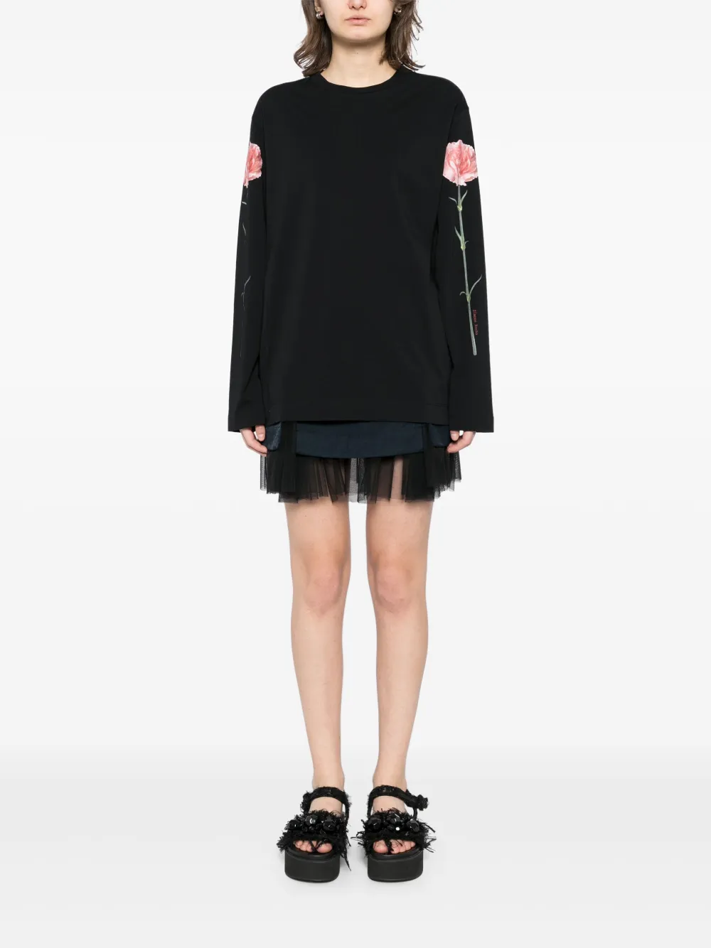 Simone Rocha T-shirt met bloemenprint - Zwart