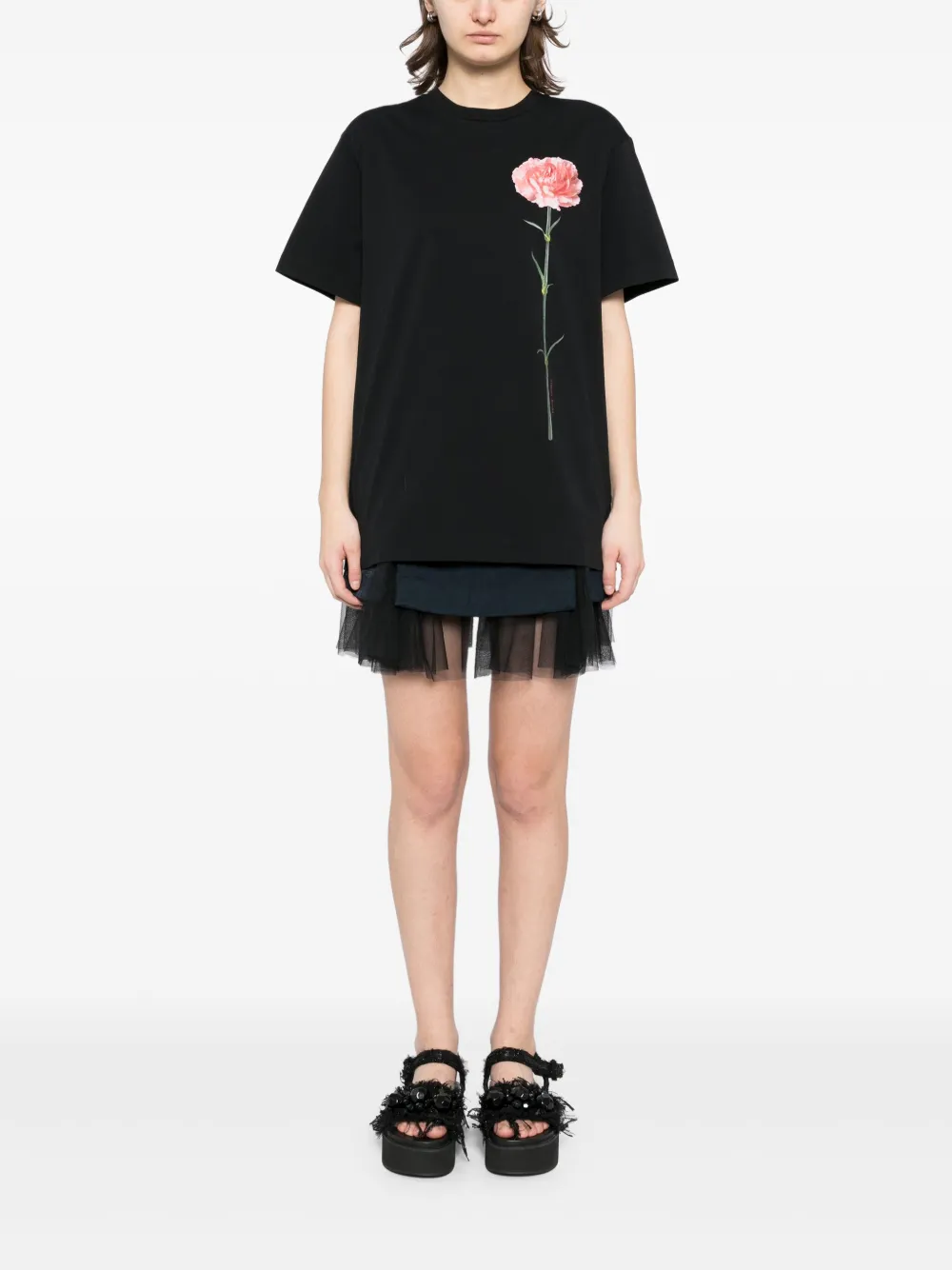 Simone Rocha T-shirt met bloemenprint - Zwart