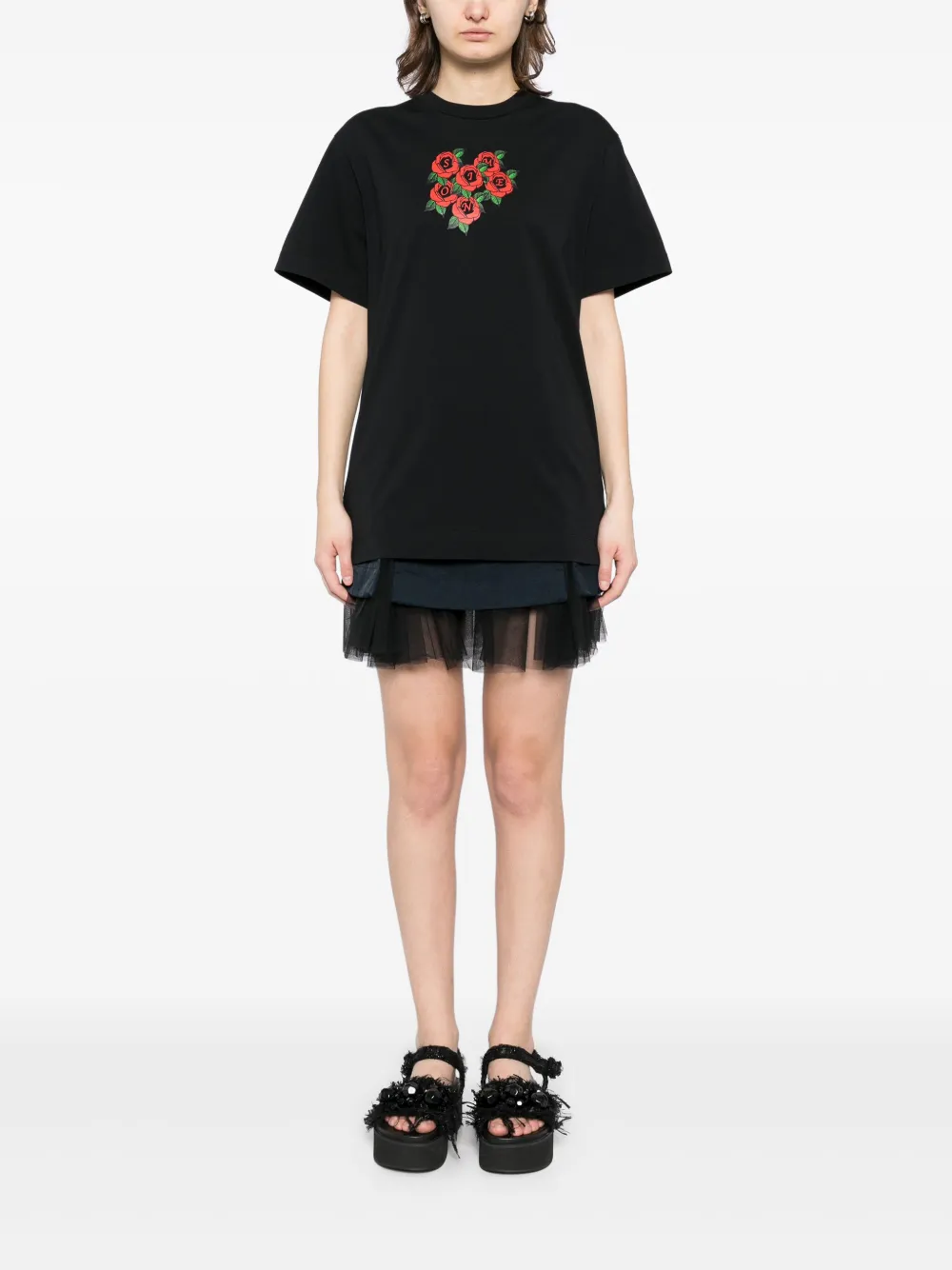 Simone Rocha T-shirt met bloemenprint - Zwart