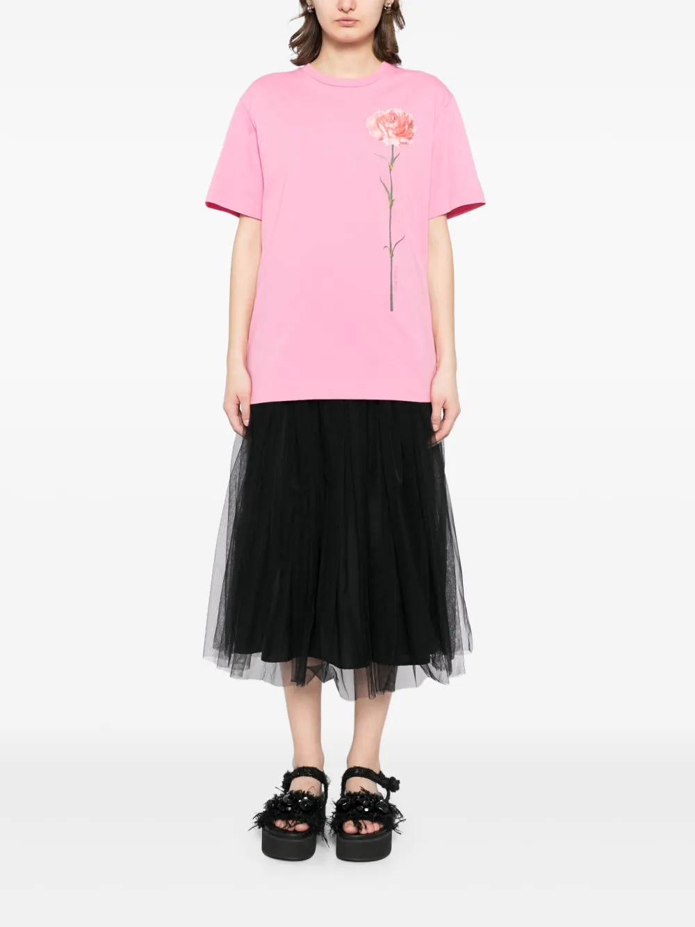 Simone Rocha T-shirt met bloemenprint - Roze