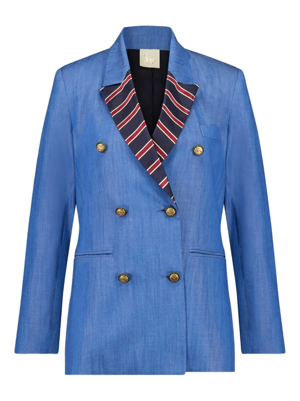 Paula Silk-lapel Double-breasted Blazer In Blue