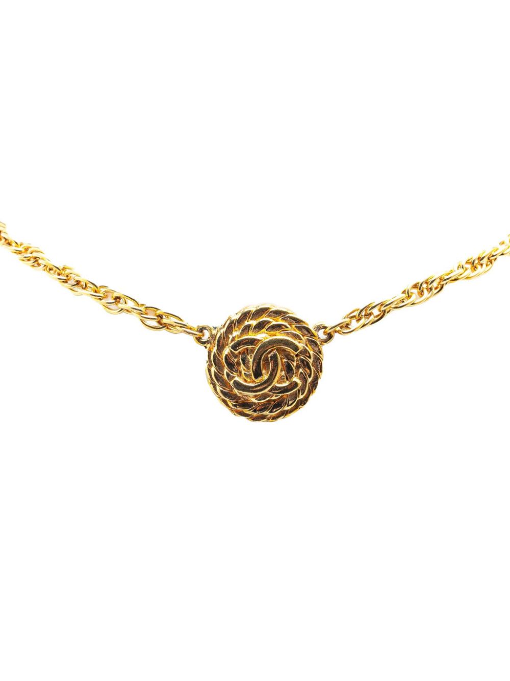 1985 Gold Plated CC Round Pendant Necklace costume necklace