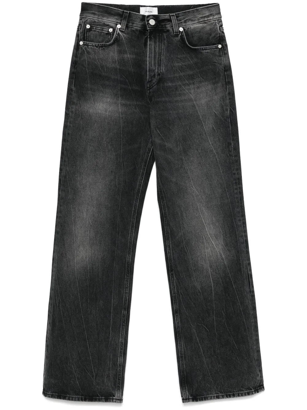 Haikure 'korea' Grey Jeans With Faded Effect And Logo Patch On The Back In Black