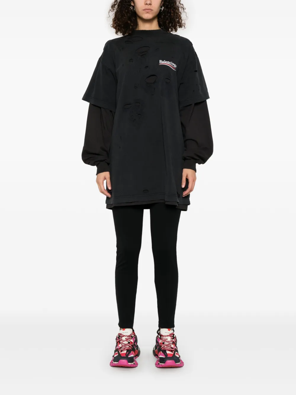 Balenciaga Black Political Campaign Long Sleeve Layered T-shirt In Black