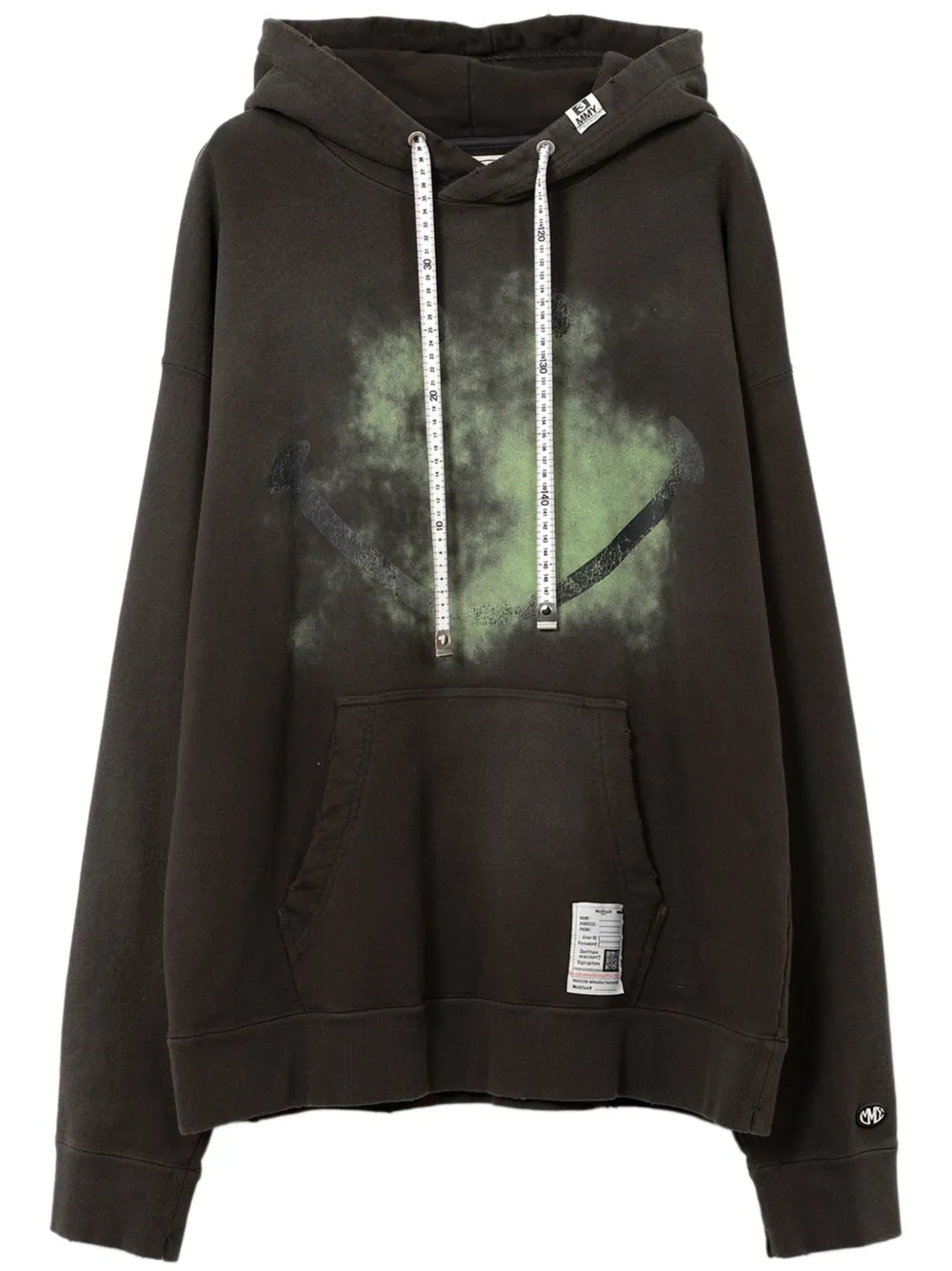 smiely face-print distressed hoodie