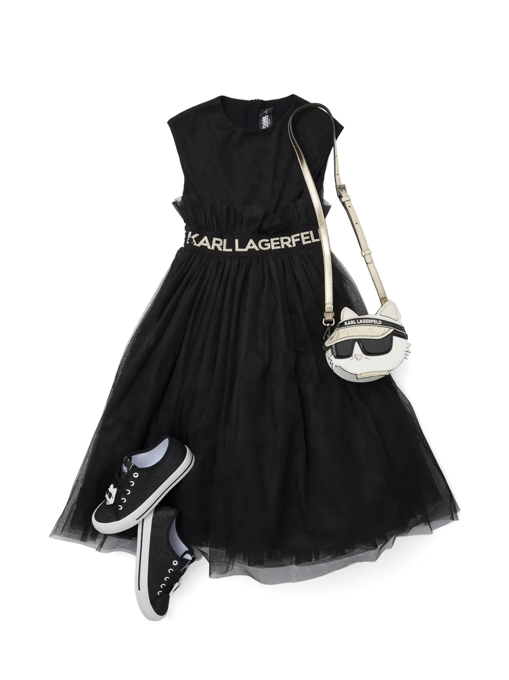 Karl Lagerfeld Kids Jurk met logo tailleband Zwart