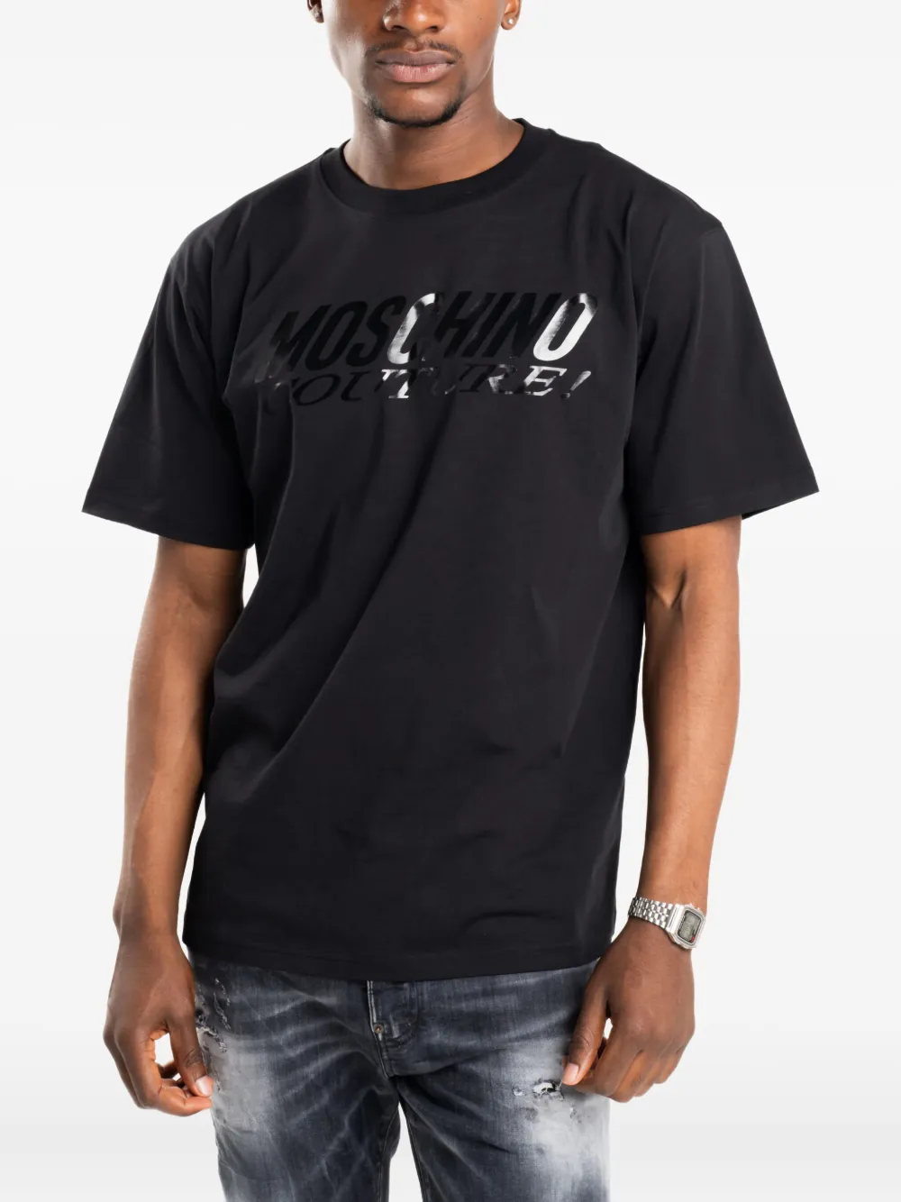 Moschino Katoenen T-shirt met logoprint Zwart