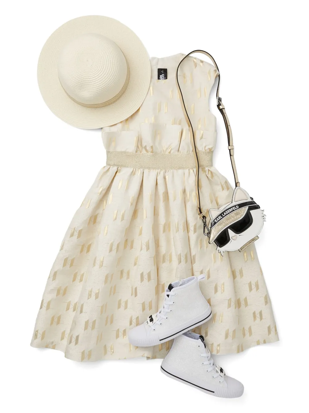 Karl Lagerfeld Kids Jurk met geborduurd logo Beige