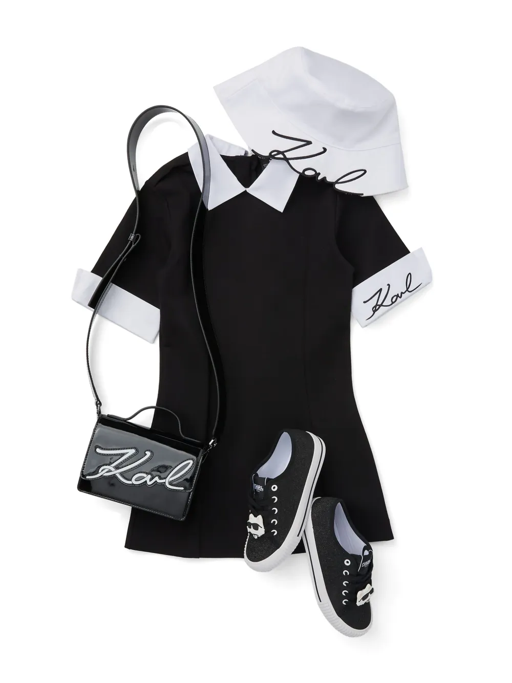 Karl Lagerfeld Kids Jurk met contrasterende kraag Zwart