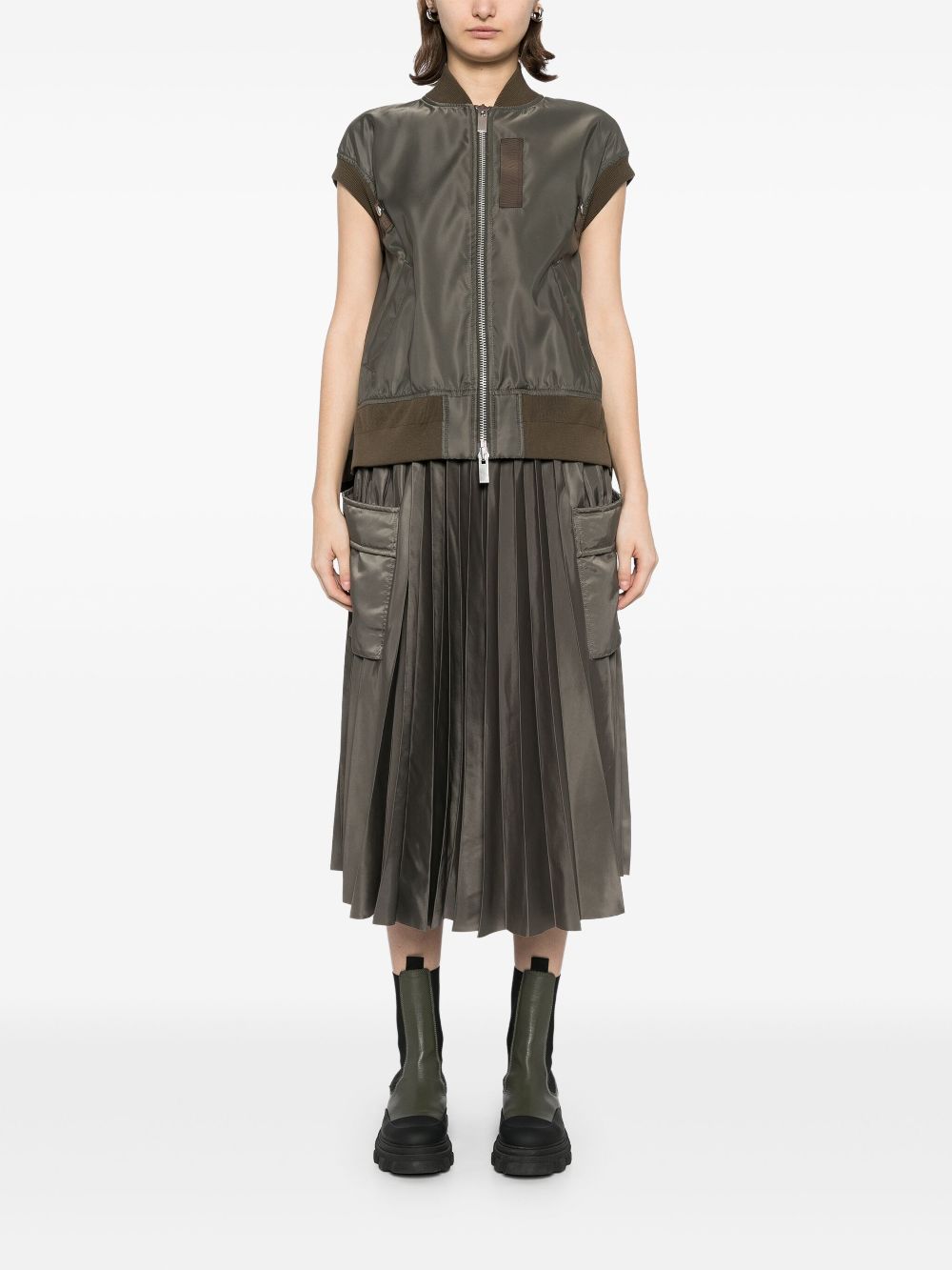 sacai Gilet met geplooid detail - Groen