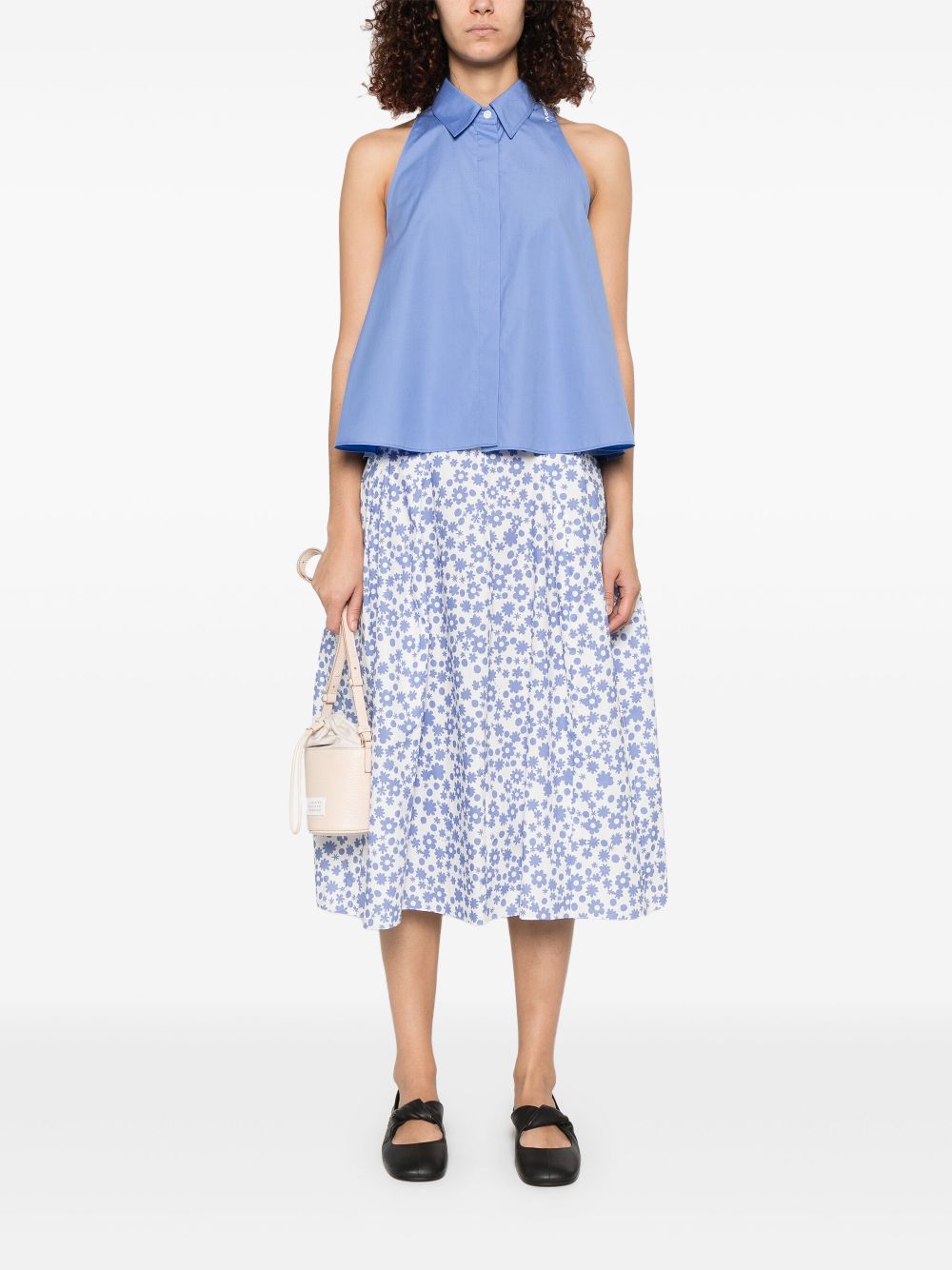 Marni flared cotton blouse - Blue