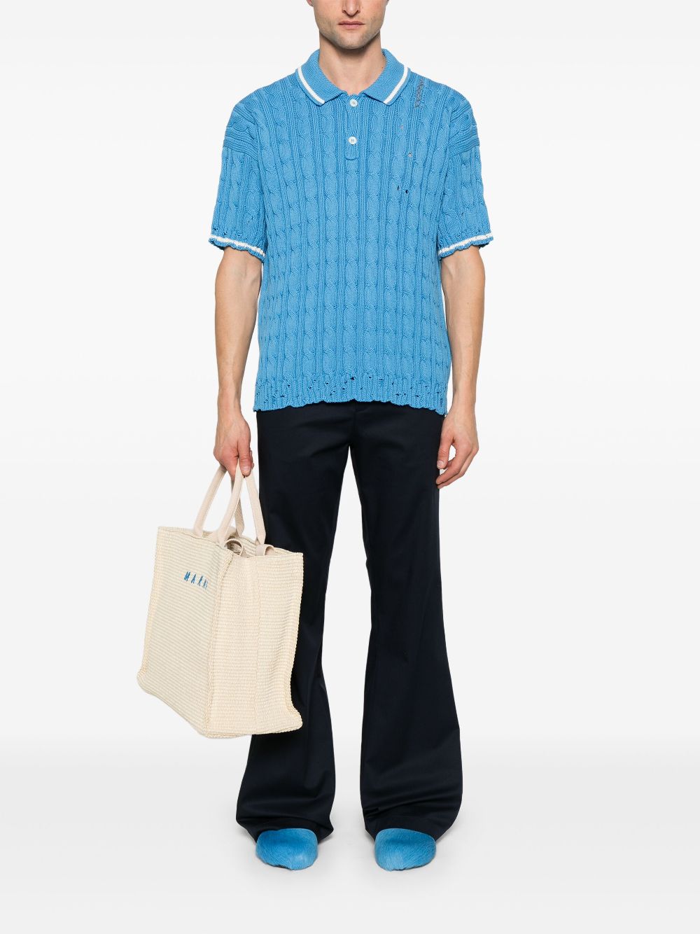 Marni cable-knit polo shirt - Blauw