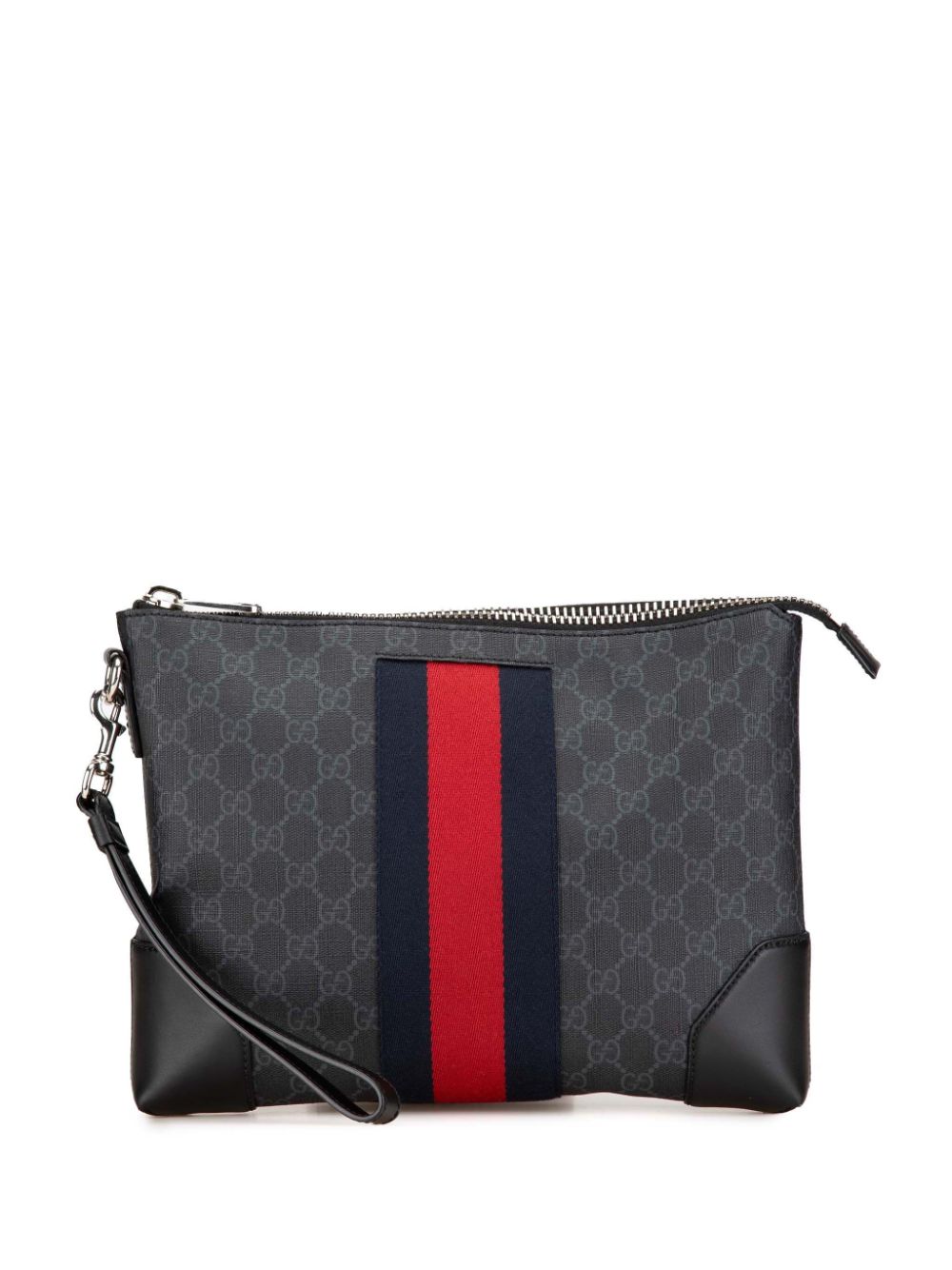 Pre-owned Gucci 2016-2024 Gg Supreme Web Clutch Bag In 黑色