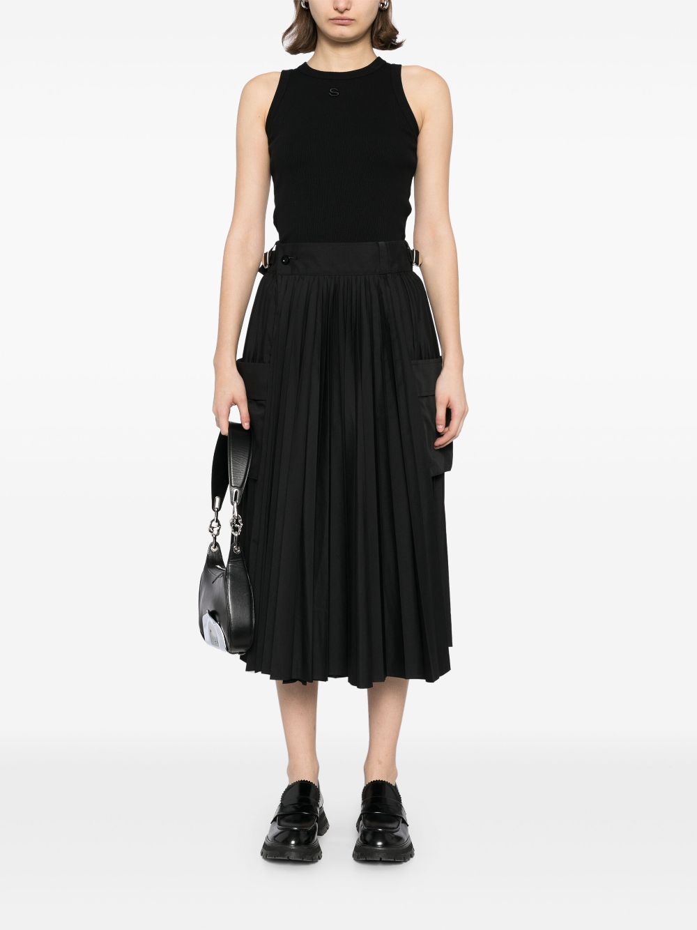 Sacai Rok met geplooid detail - Zwart