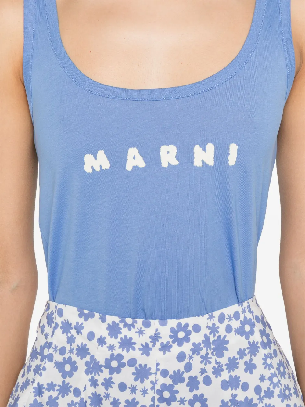 Shop Marni Logo-print Tank Top In Blue