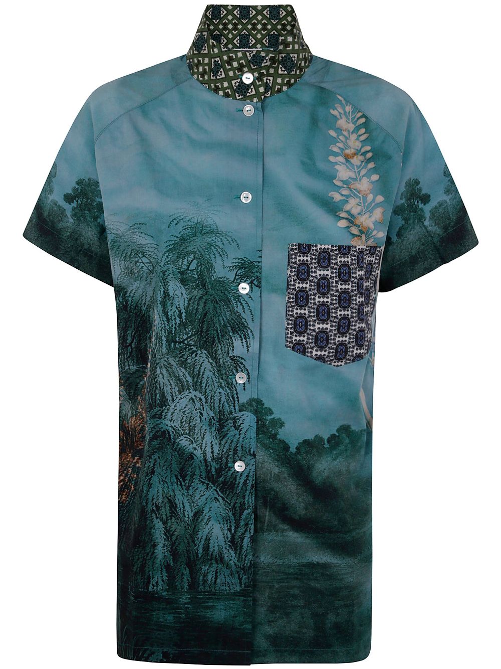 batik-print-collar cotton shirt