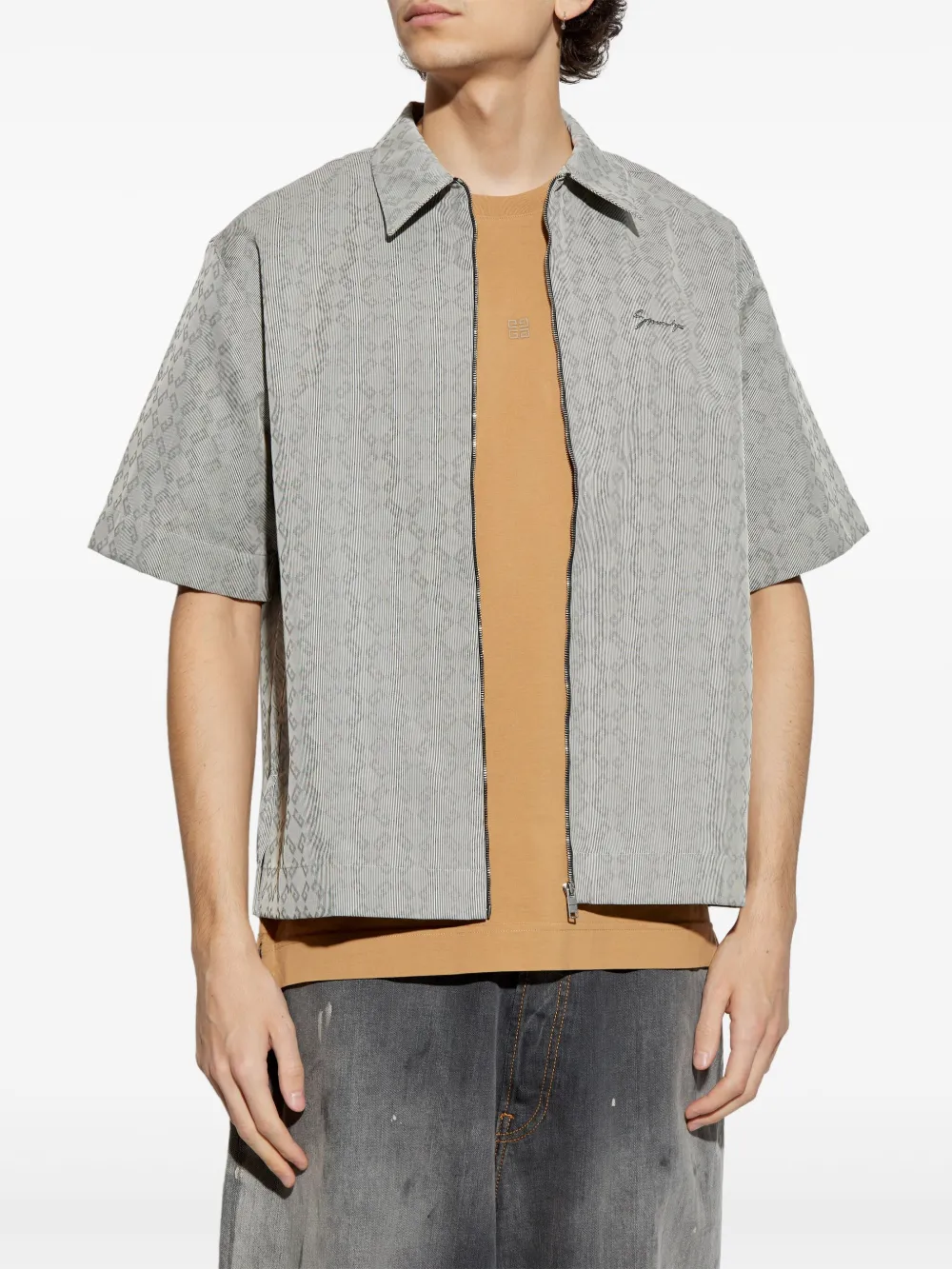 Givenchy Gray Monogram 72 Jacquard Zipped Shirt In Black