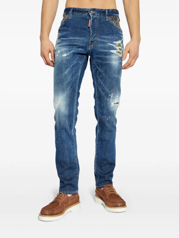 DSQUARED2 ダメージ ストレートジーンズ | ブルー | FARFETCH JP