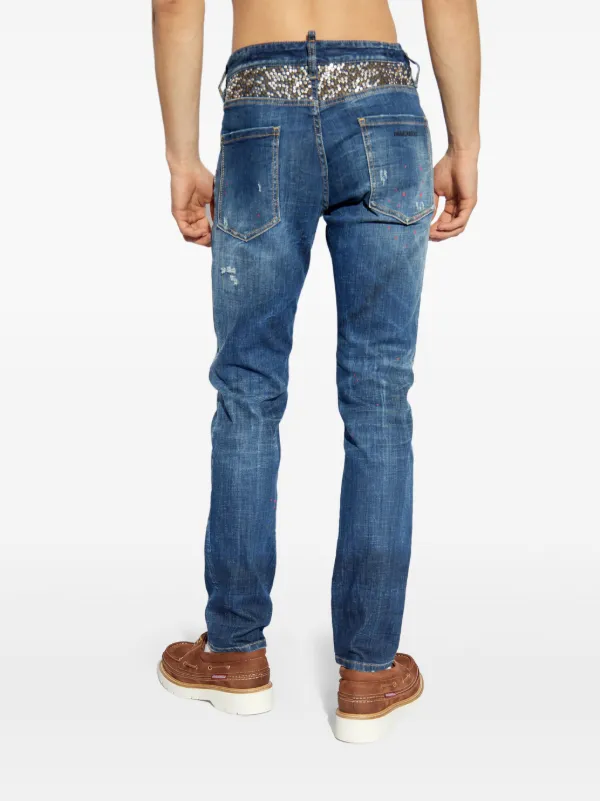 DSQUARED2 ダメージ ストレートジーンズ | ブルー | FARFETCH JP