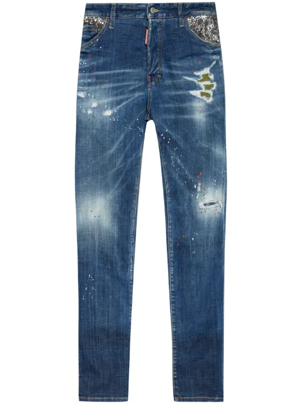 DSQUARED2 ダメージ ストレートジーンズ | ブルー | FARFETCH JP
