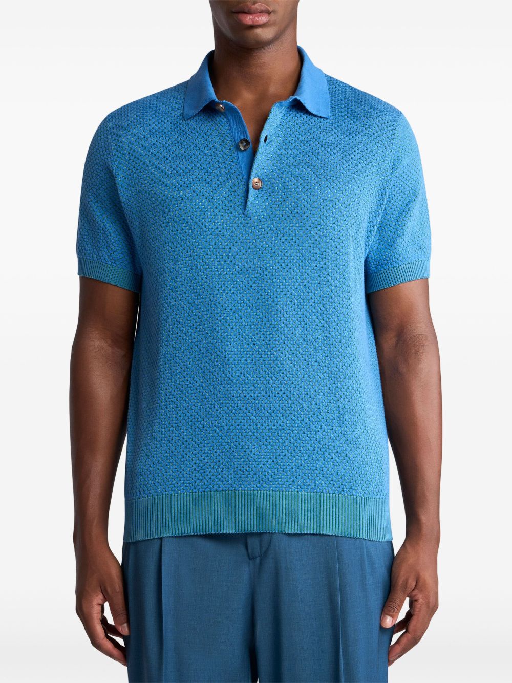 ETRO micro-design knit polo shirt - Blauw