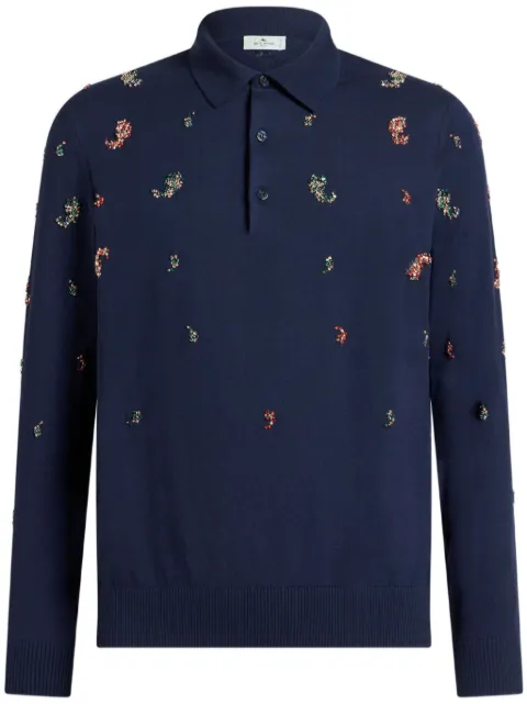 ETRO crystal-detailed mini paisley polo shirt
