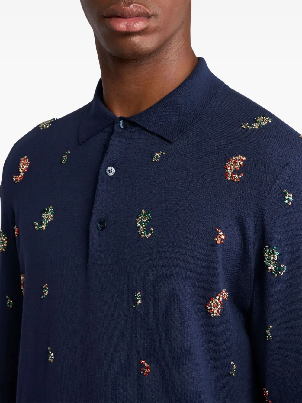 ETRO Poloshirt met kristallen en paisley-print Blauw
